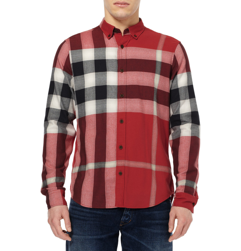 red burberry button down