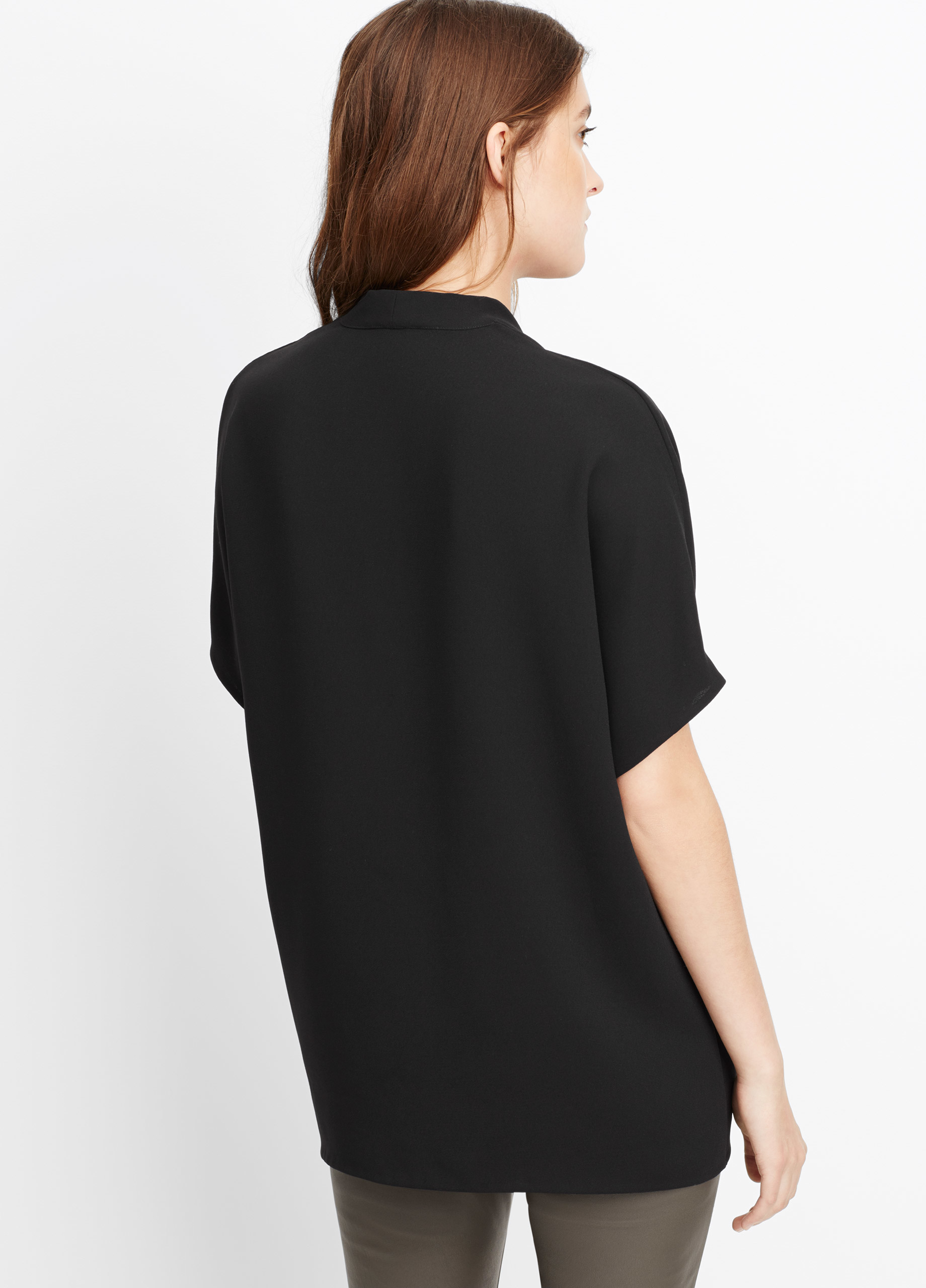 Neck Black In Short Sleeve Double V Blouse Vince Lyst Crepe nwk0PO