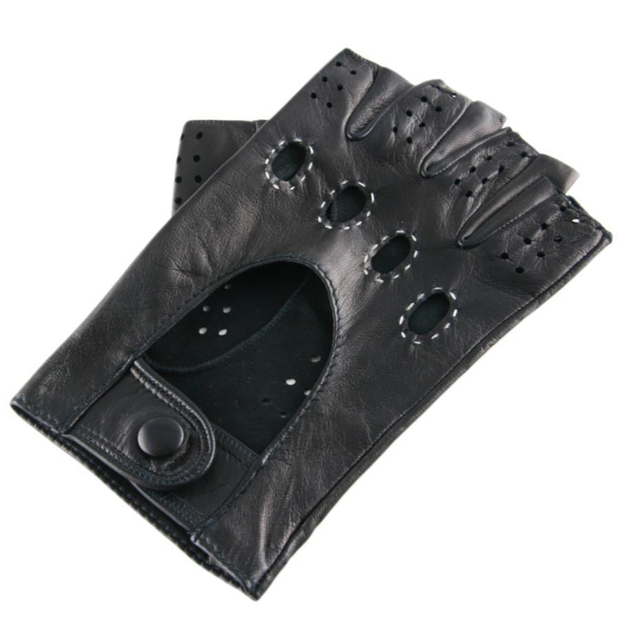 Black.co.uk Men's Black Leather Fingerless Driving Gloves in Black for