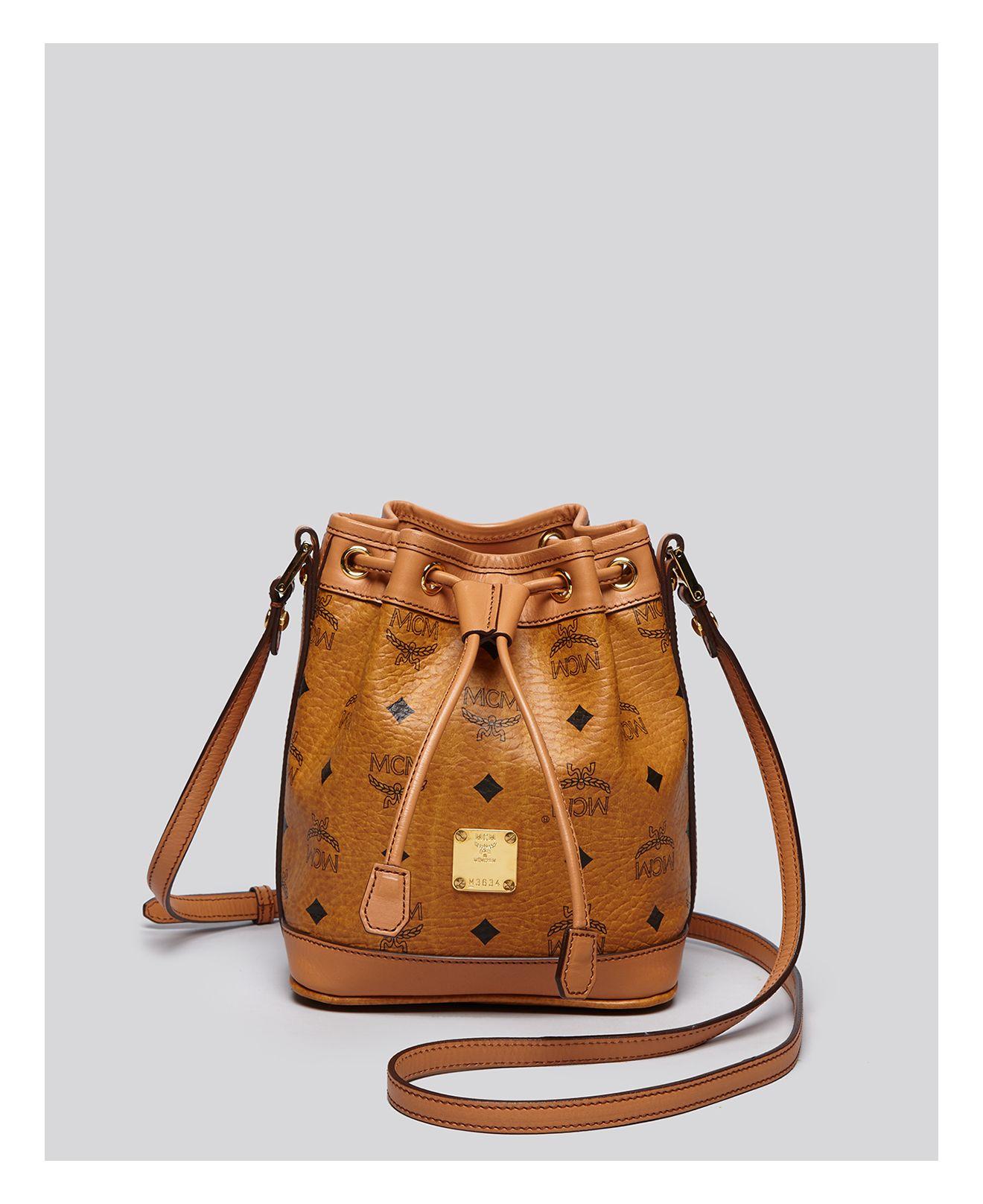 MCM Shoulder Bag Heritage Line Drawstring Bucket Small in Brown Lyst