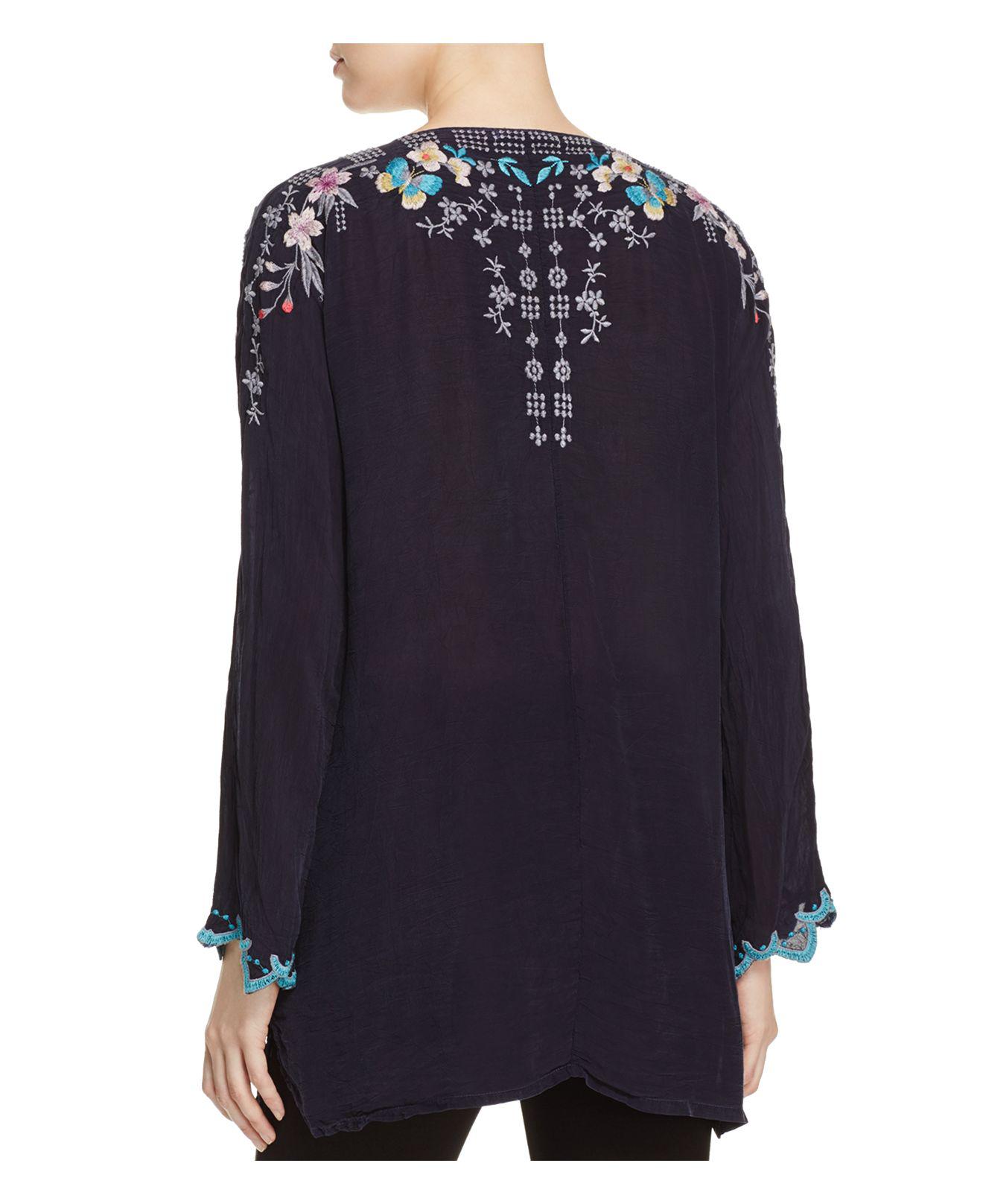 Lyst - Johnny Was Floral Embroidered Peasant Tunic in Blue