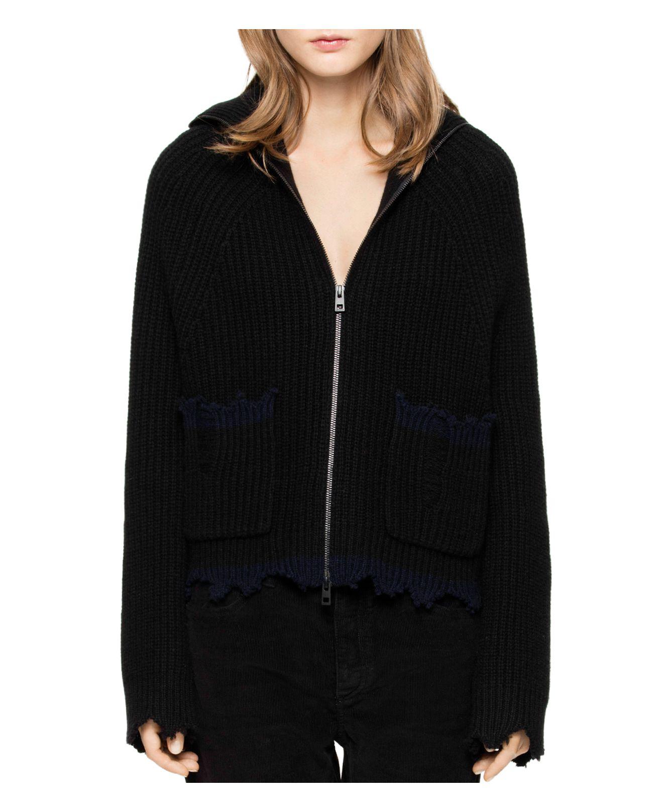 Lyst Zadig & Voltaire Maeva Wool & Yak Zip Cardigan in Black
