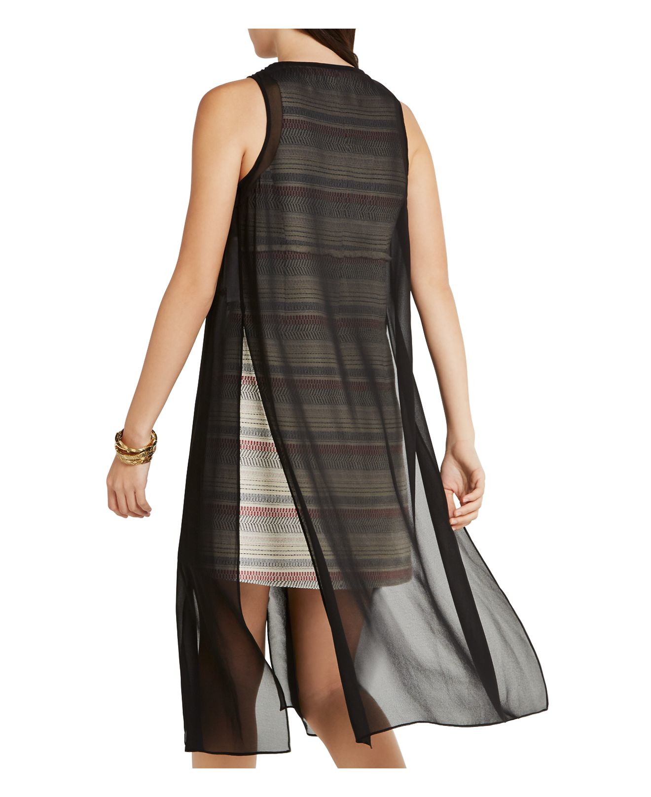 Lyst Bcbgeneration Sheer Embroidered Long Vest in Black
