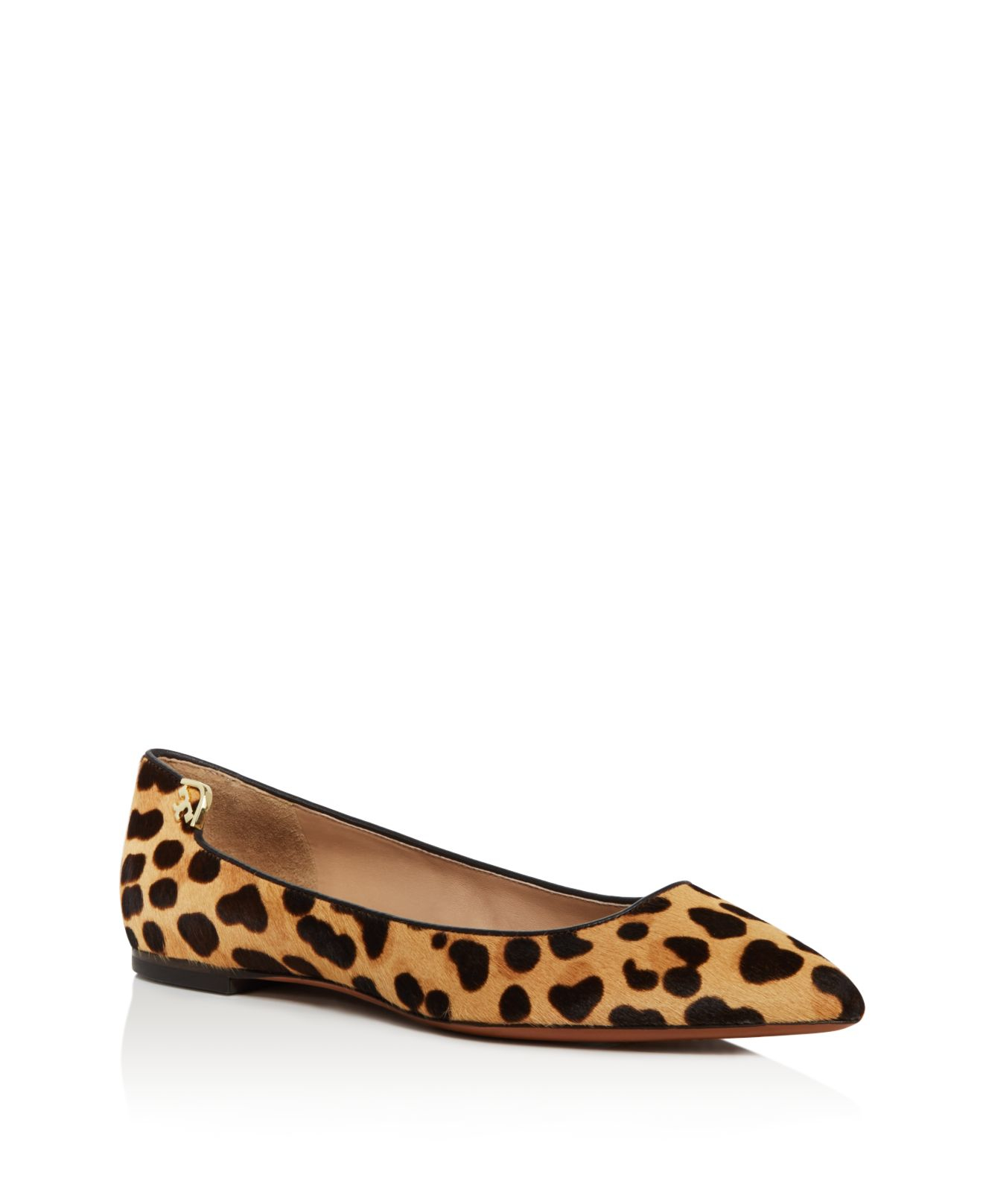 Tory Burch Leather Elizabeth Leopard Print Calf Hair Pointed Toe Flats ...