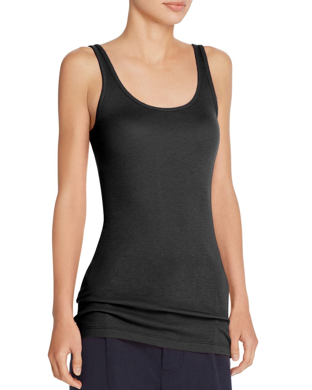 Vince Ribbed Scoop Neck Tank in Black | Lyst