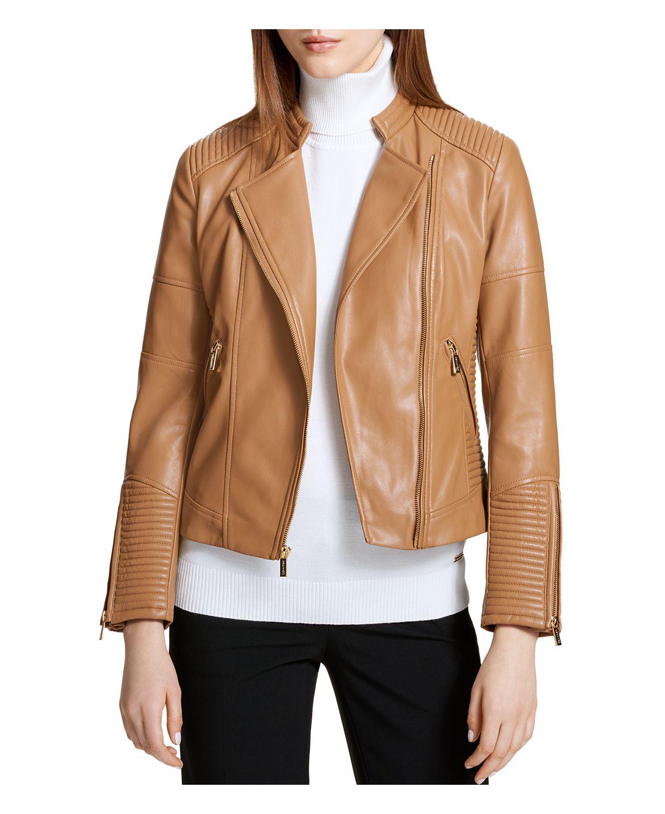Lyst Calvin klein Faux Leather Moto Jacket in Brown