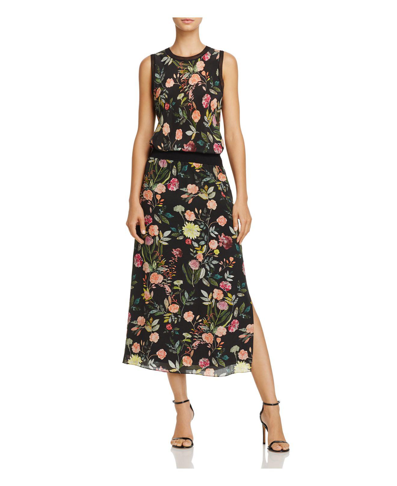 Lyst - Theory Lewie Floral Print Silk Midi Dress in Black