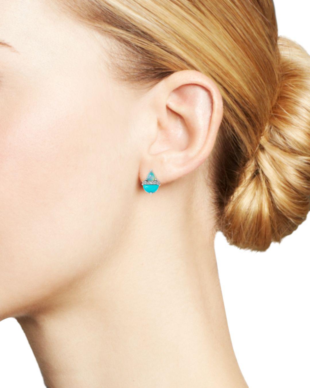 Lyst Bloomingdale S Ilized Turquoise Opal Stud Earrings In Lyst Bloomingdale S Ilized Turquoise Opal Stud Earrings In 14k White Gold Blue