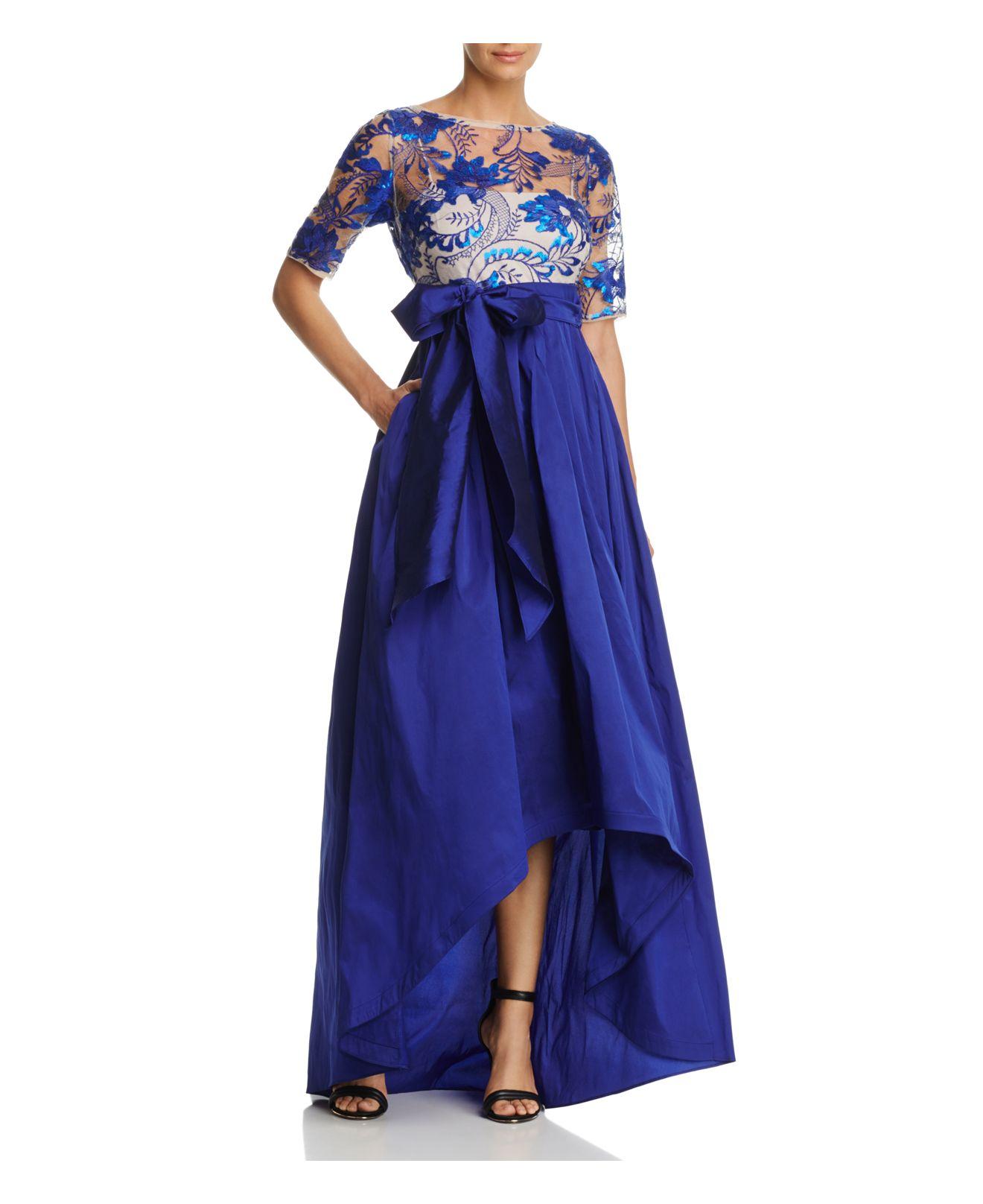 Adrianna papell Three-quarter Sleeve Beaded High/low Gown in Blue | Lyst