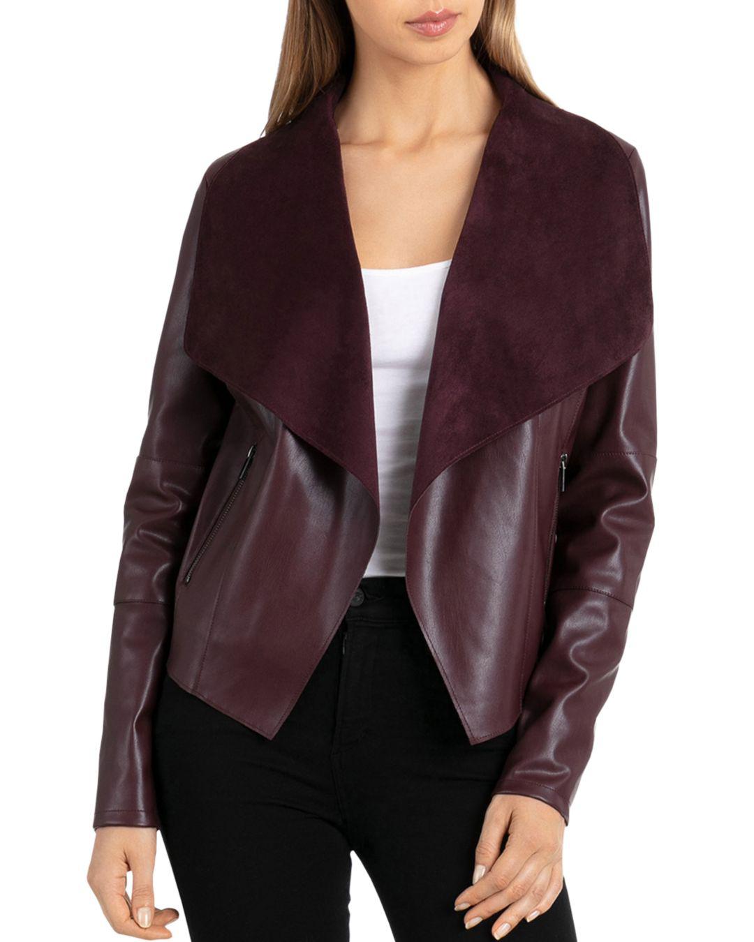 Bagatelle Draped Faux Leather Jacket In Purple Lyst
