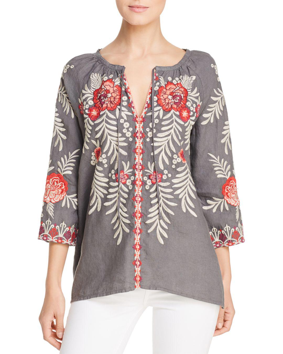 Johnny Was Maya Embroidered Peasant Blouse Lyst