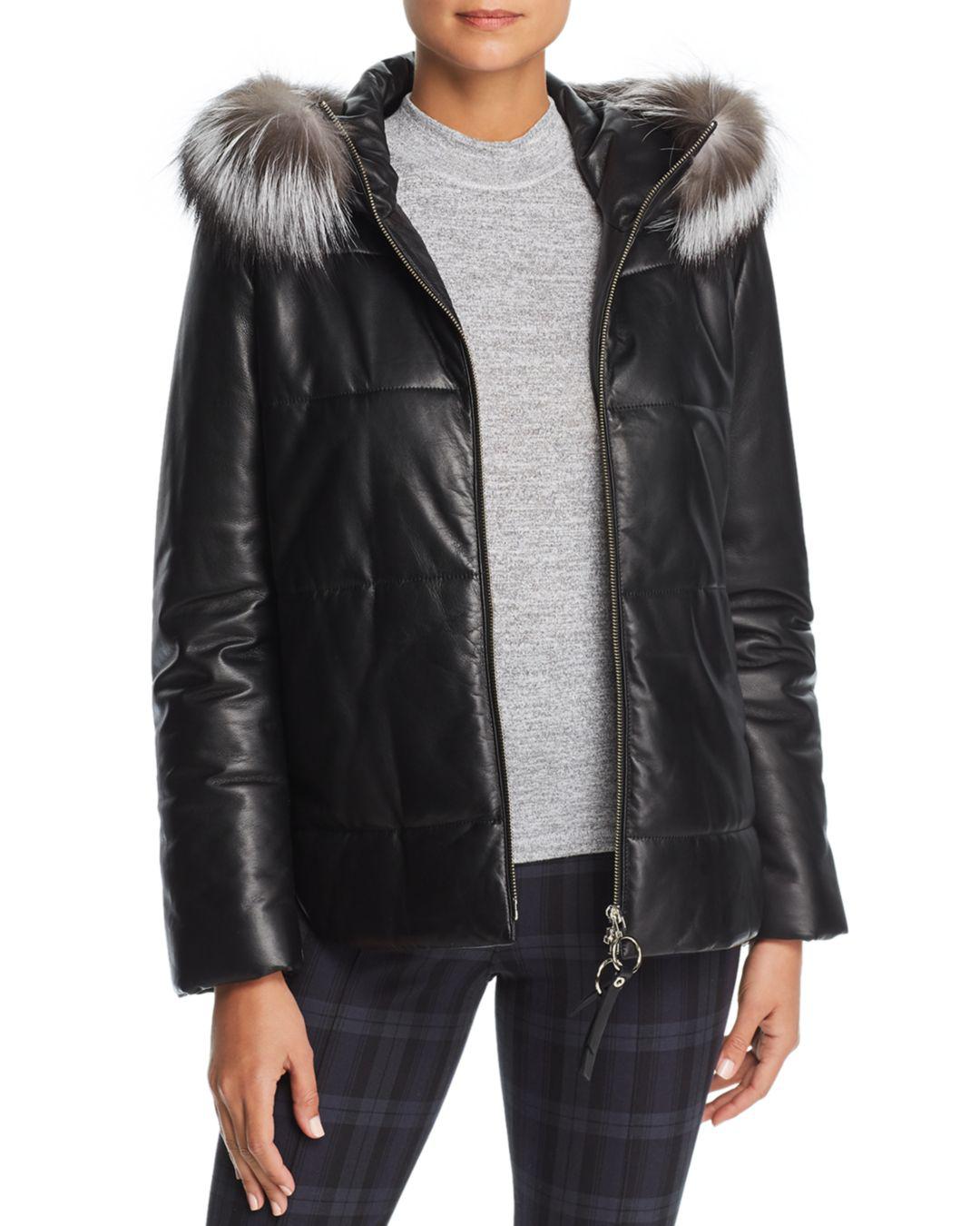 Lyst Maximilian Fox Fur Trim Leather Jacket In Black Gallery