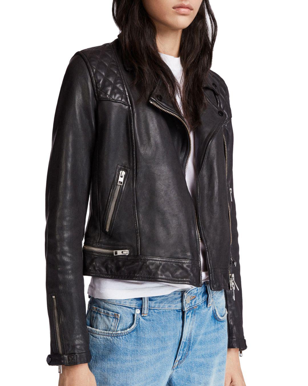 AllSaints Conroy Quilted Leather Biker Jacket in Black - Lyst