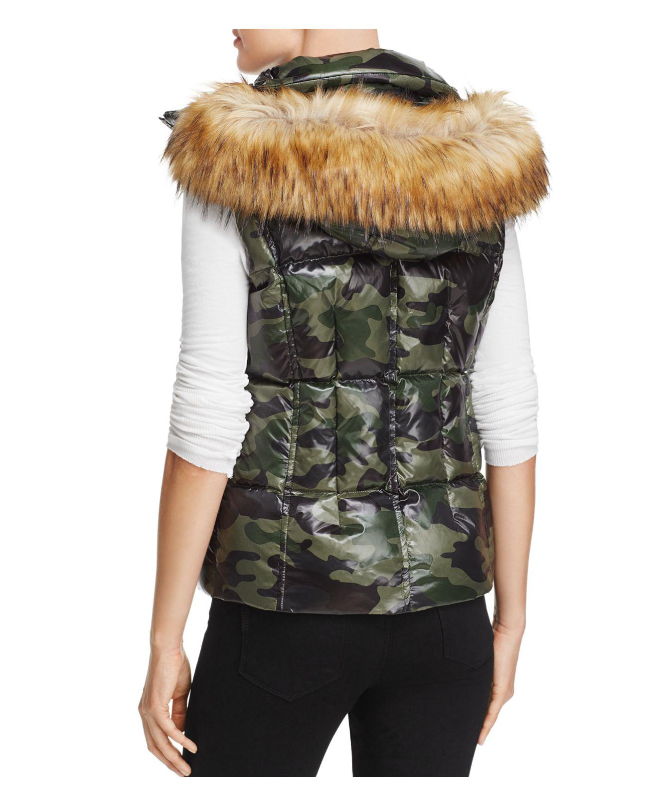 Lyst - Aqua Faux Fur-trim Camo Puffer Vest in Green