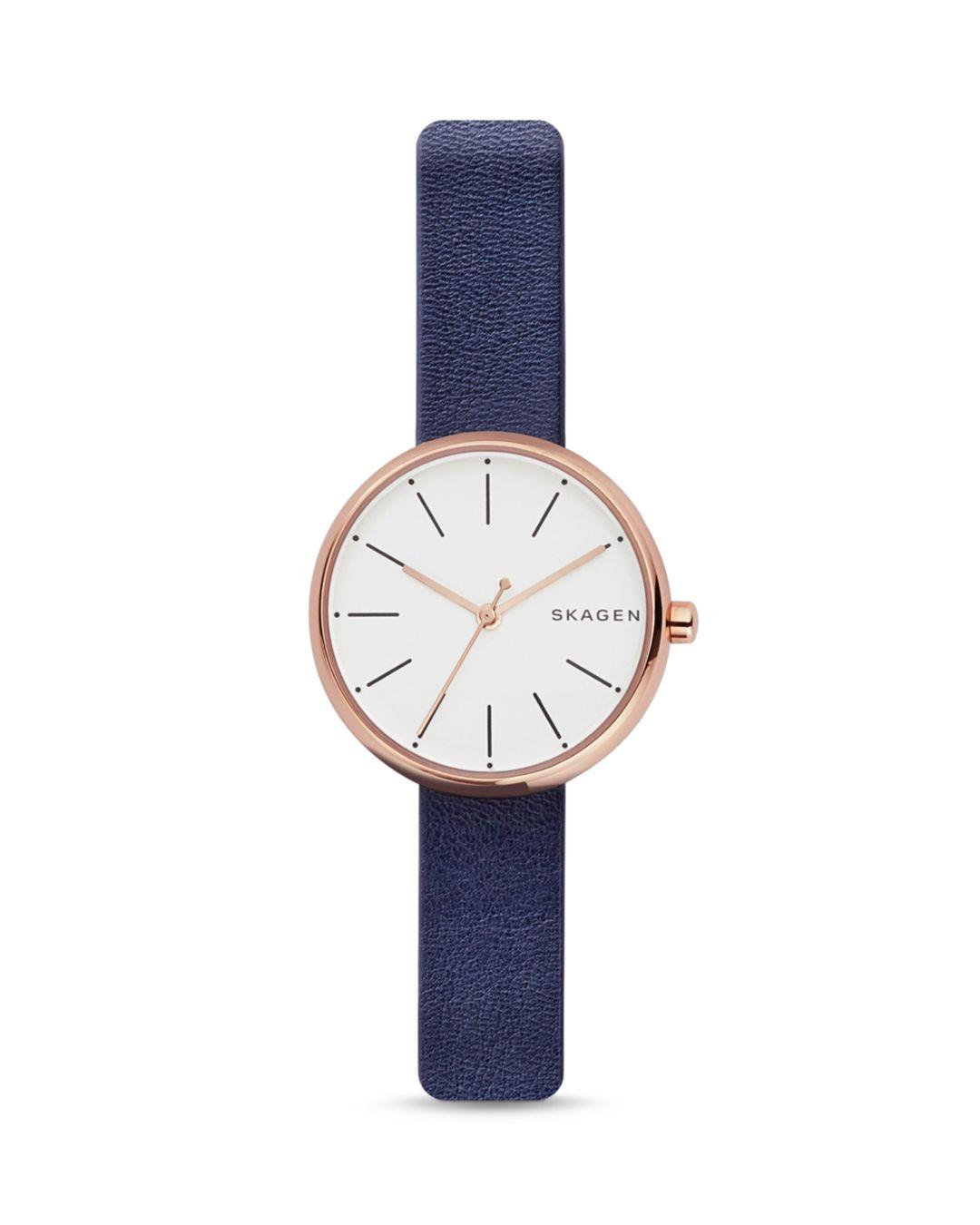 Skagen Women's Signature Navy Leather Strap Watch 30mm Skw2592 in Navy