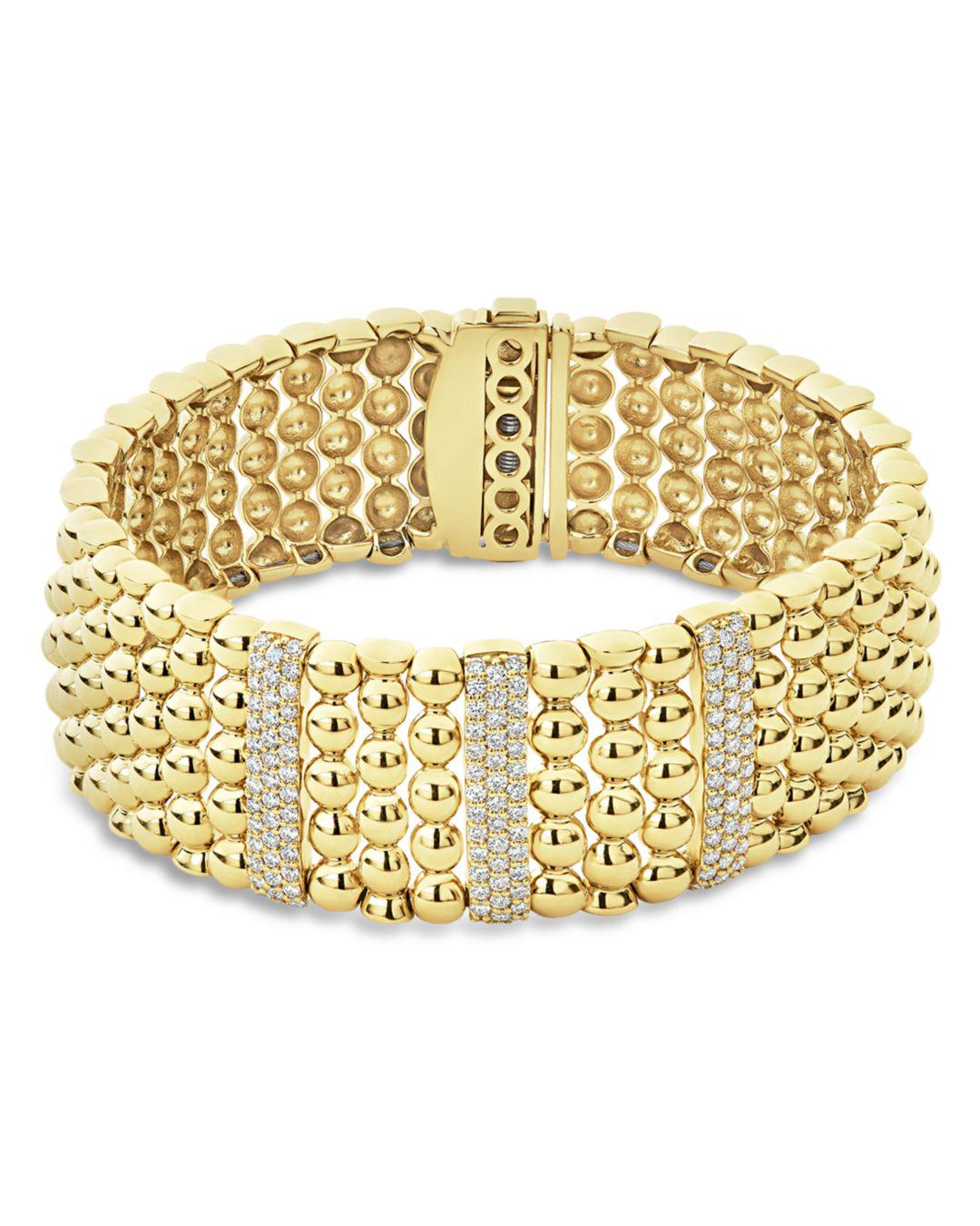 Lyst Lagos 18k Yellow Gold Caviar Three Station Pavé Diamond Lagos Women S Metallic 18k Yellow Gold Caviar Three Station Pavé Diamond Statement Bracelet
