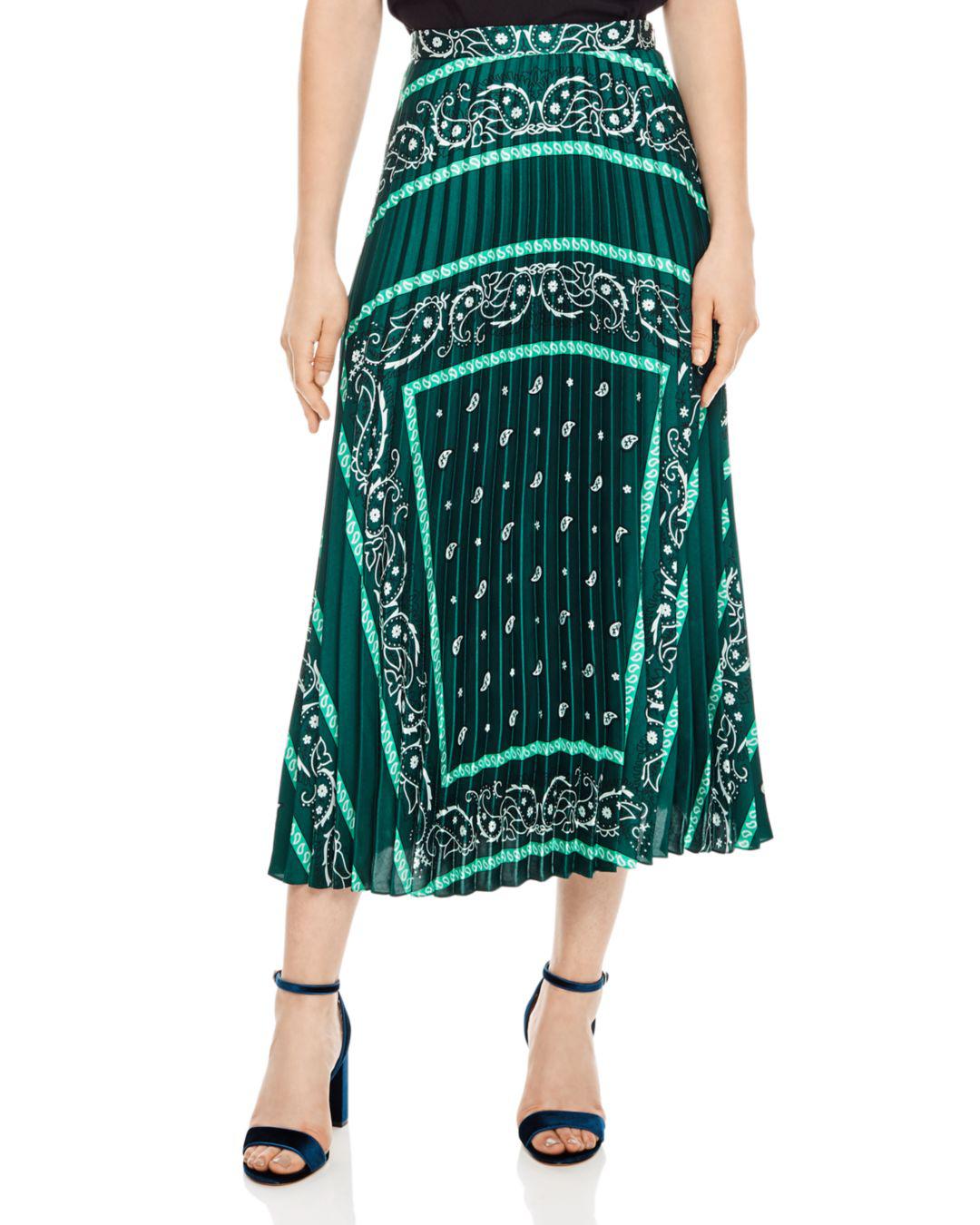 Sandro Mercedes Bandana-print Midi Skirt in Green - Lyst