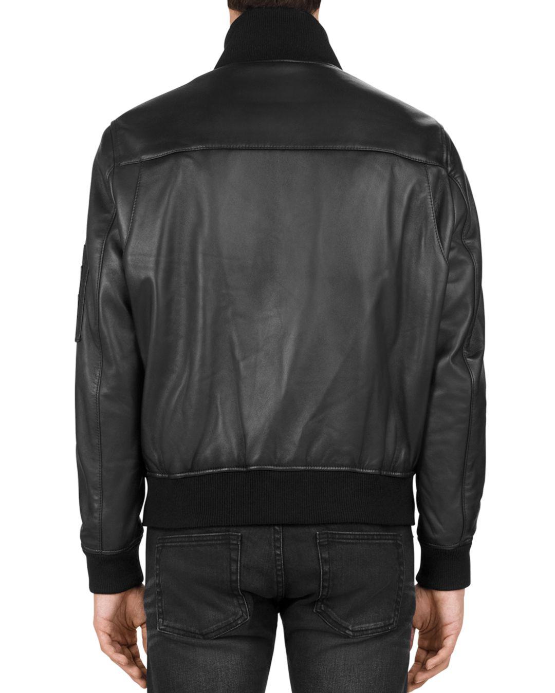 Lyst The Kooples Ribbed Trim Leather Jacket In Black For Men