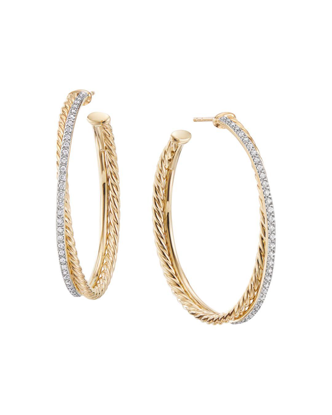 David Yurman WhiteGold Crossover Extra Large Hoop Earrings In 18k Yellow Gold With Diamonds 