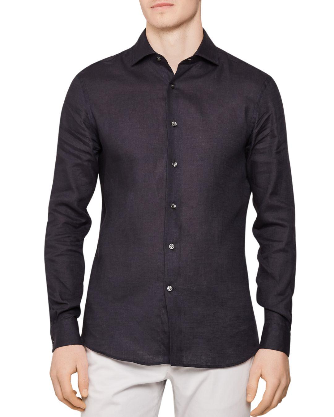 Reiss Ronnie Linen Regular Fit Button - Down Shirt in Blue for Men - Lyst