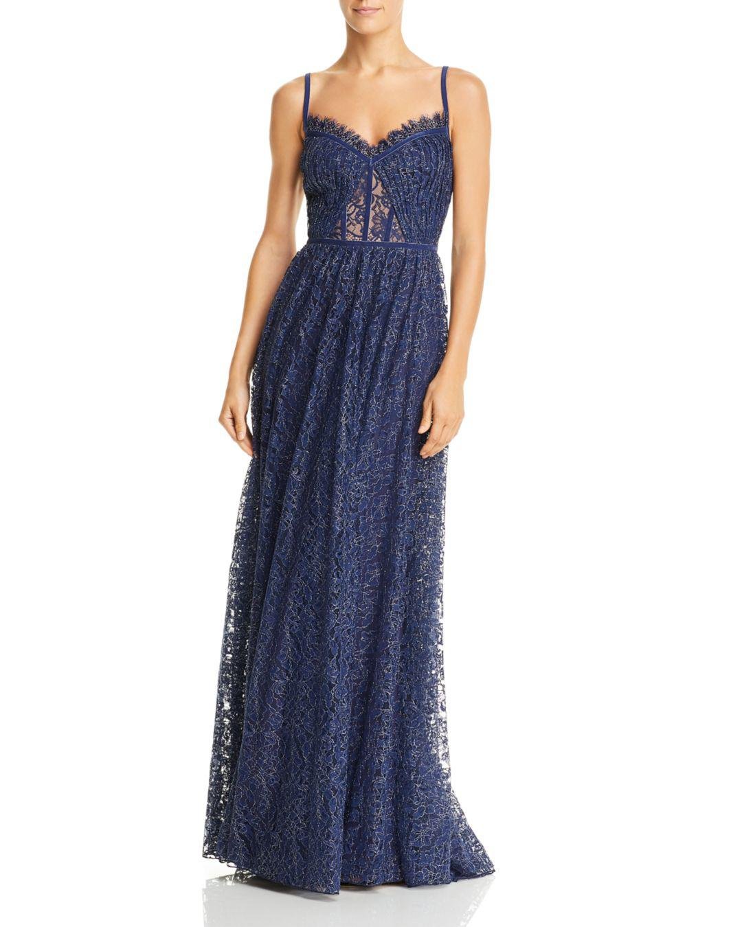 Lyst - Tadashi Shoji Metallic Floral Lace Gown in Blue