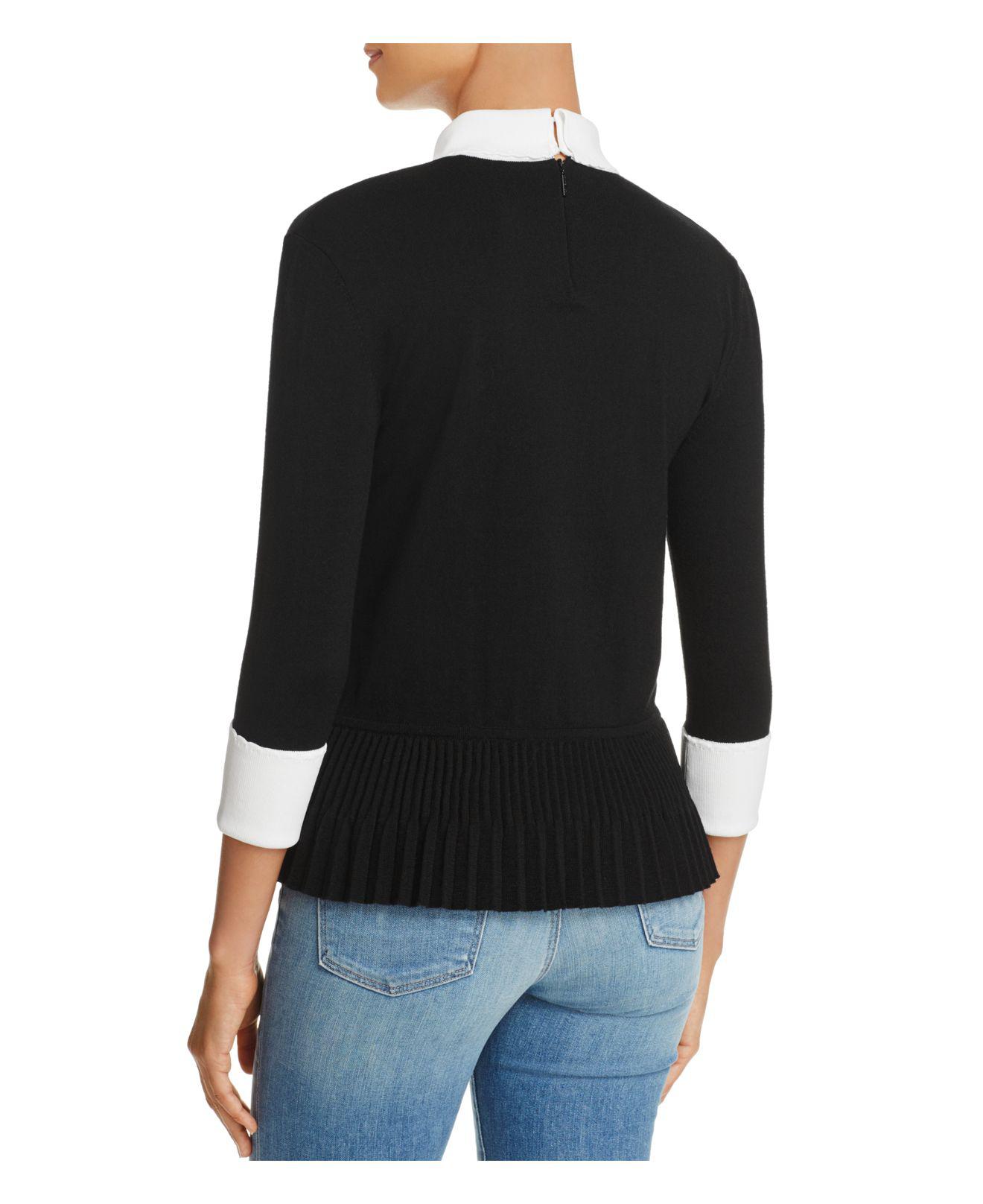 Lyst - Tory Burch Sabina Collared Merino Wool Sweater in Black