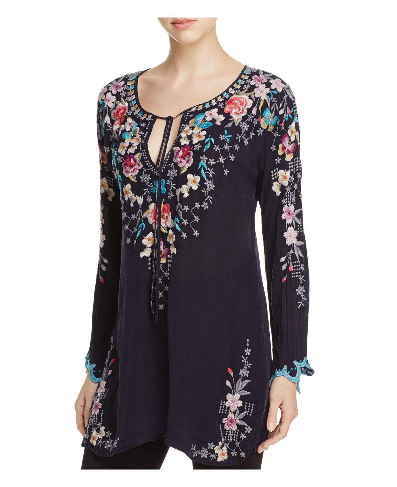 Lyst - Johnny Was Floral Embroidered Peasant Tunic in Blue