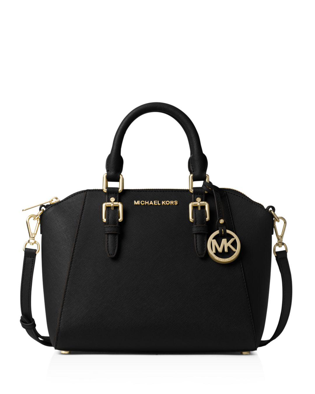 MICHAEL Michael Kors Ciara Medium Leather Messenger Bag in Black/Gold ...