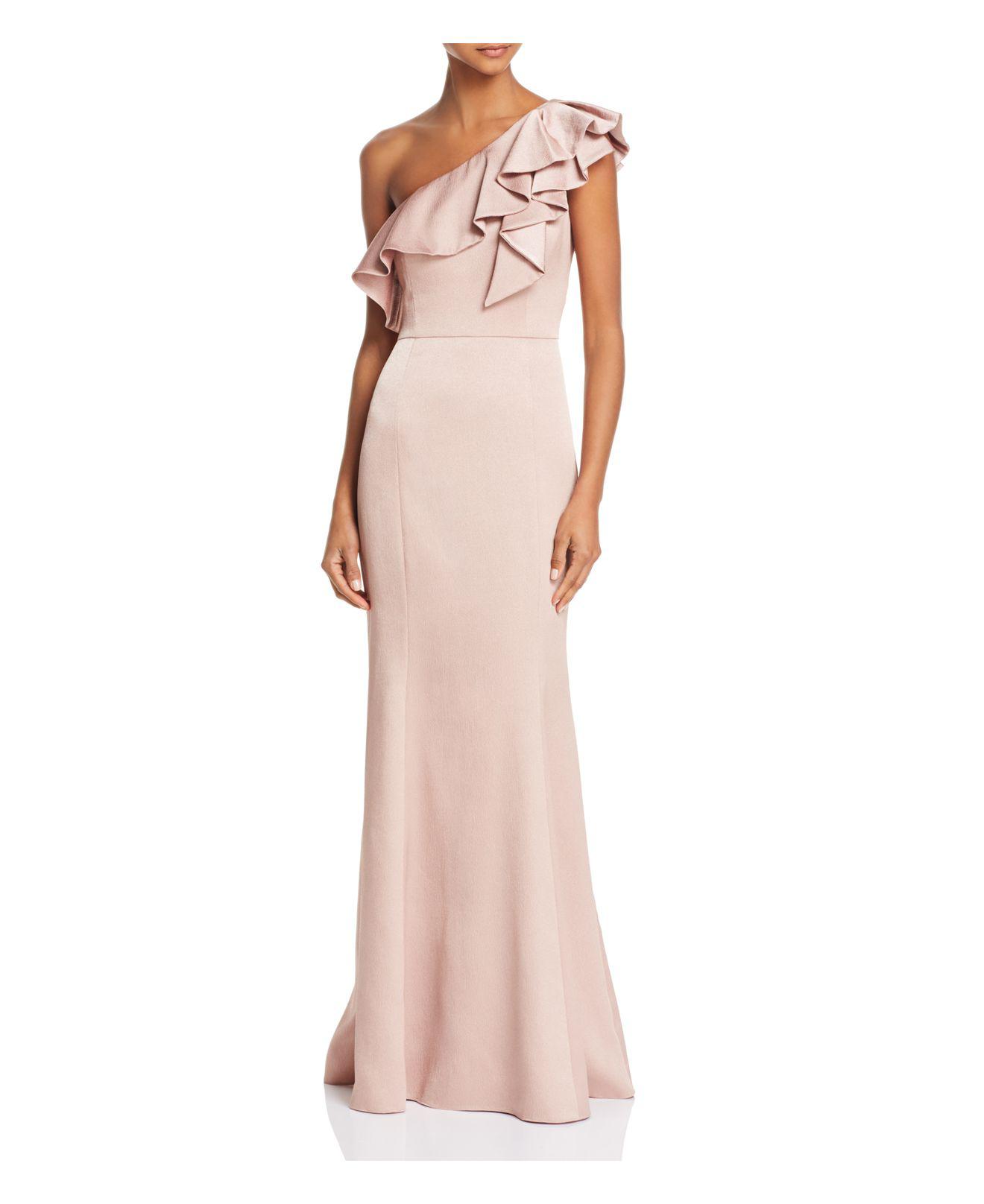 Lyst - Aidan Mattox Ruffled One-shoulder Hammered Satin Gown in Pink