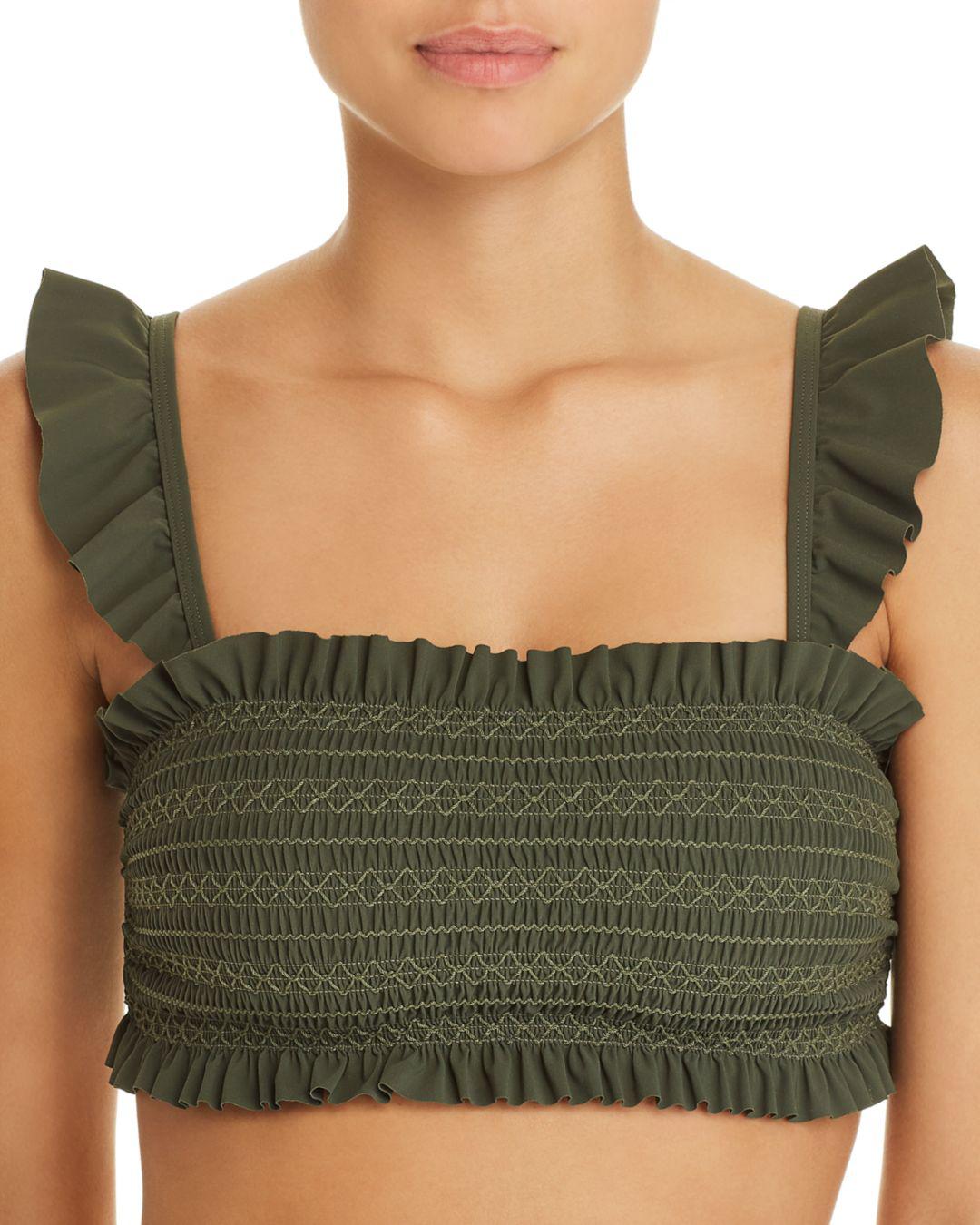 Lyst Tory Burch Costa Ruffle Bandeau Bikini Top In Green