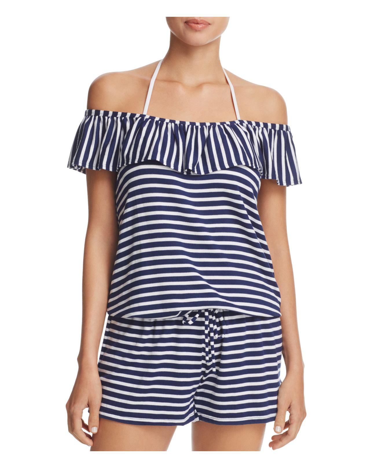 Lyst Splendid Stripe Covers Romper Swim Coverup in Blue