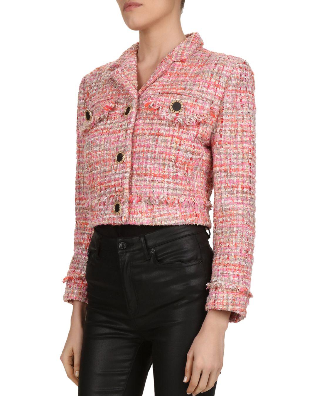 The Kooples Glam Cropped Tweed Blazer in Pink Lyst