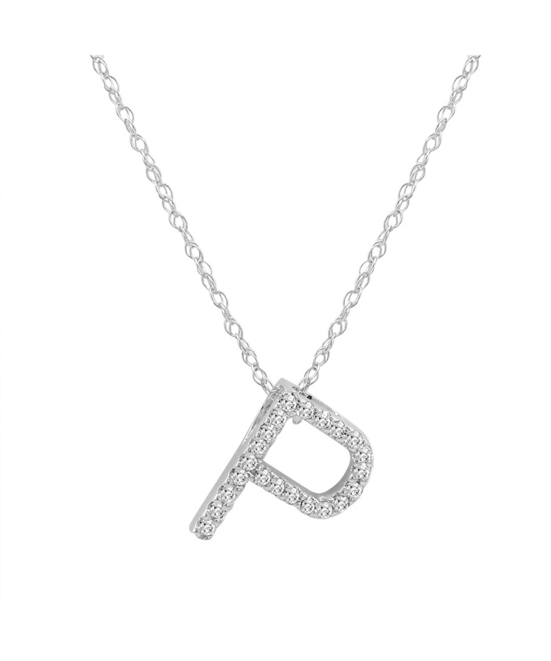 Amanda rose collection 14k White Gold Diamond &quot;p&quot; Initial Pendant, 16&quot; Necklace in Metallic ...