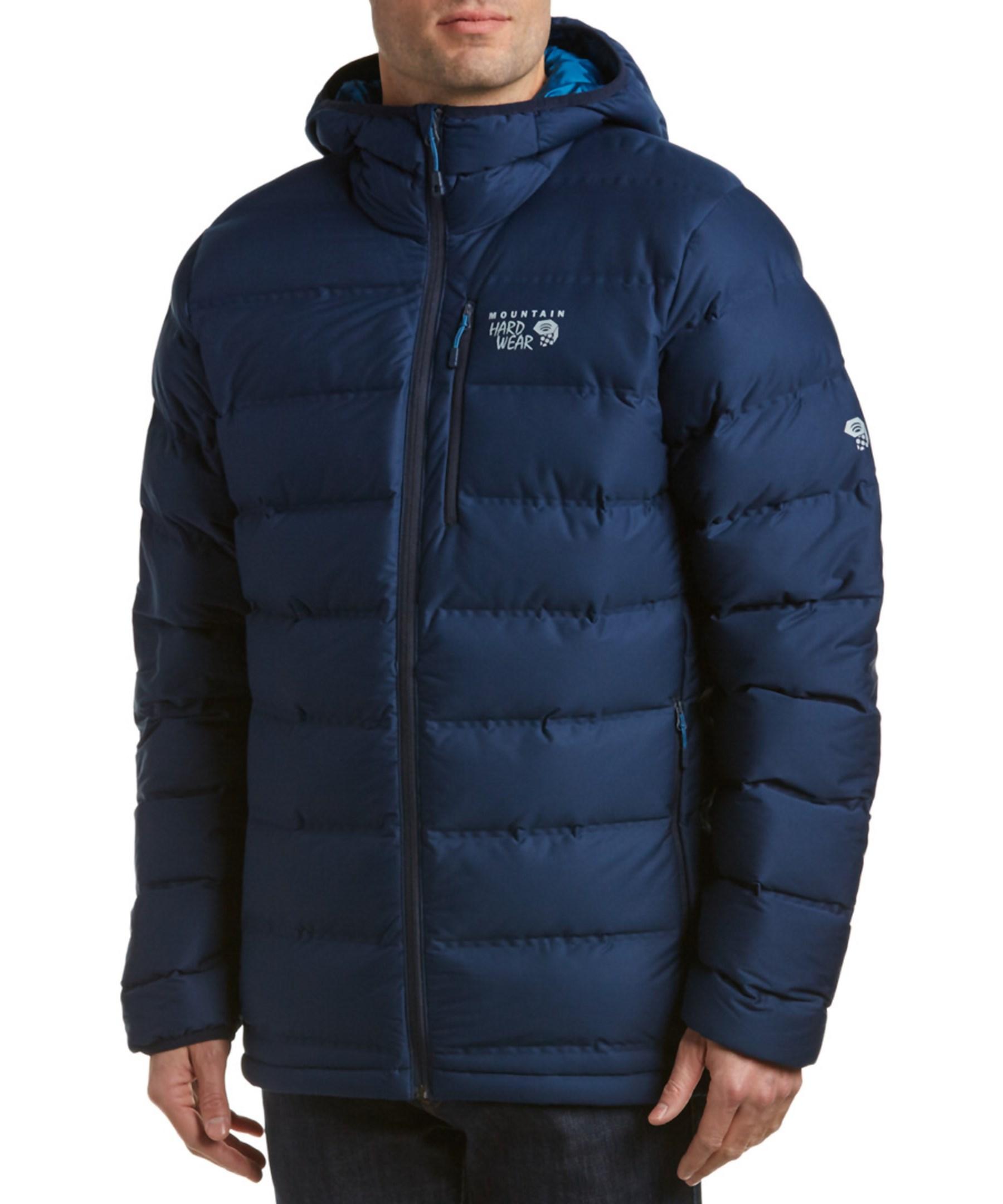 Mountain hardwear Stretchdown Plus Hooded Jacket in Blue for Men | Lyst