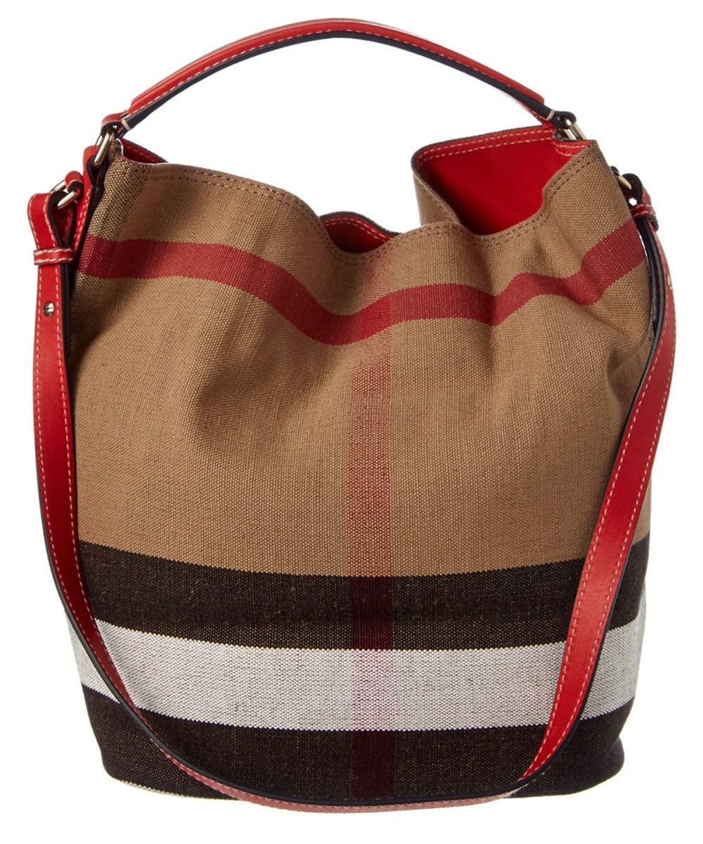 Burberry Large Ashby Cotton, Jute and Leather Shoulder Bag in Red Lyst