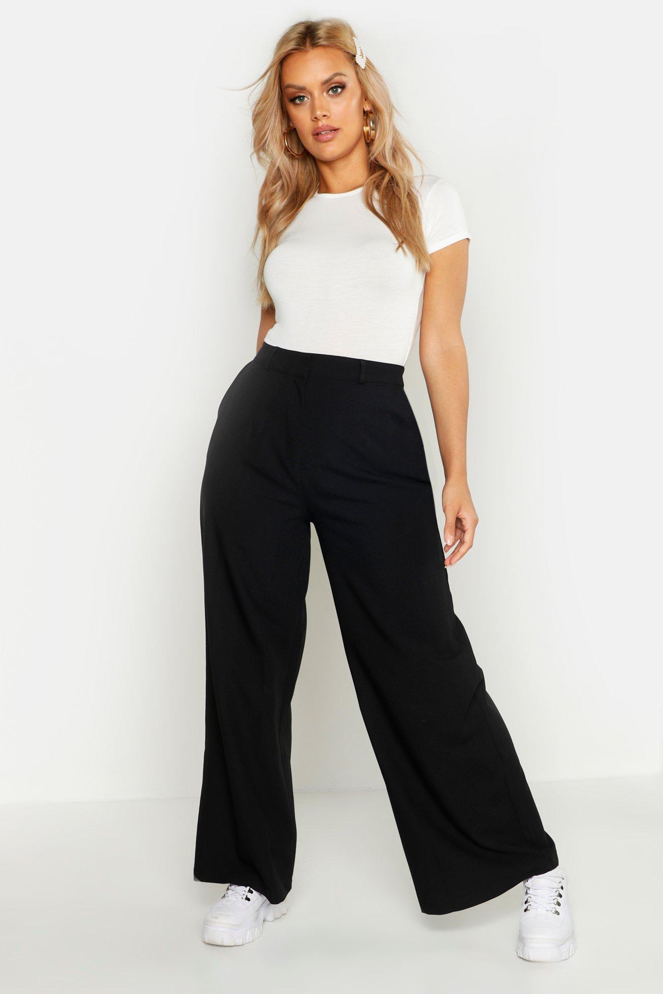 Boohoo Plus Tailored High Waisted Wide Leg Pants in Black