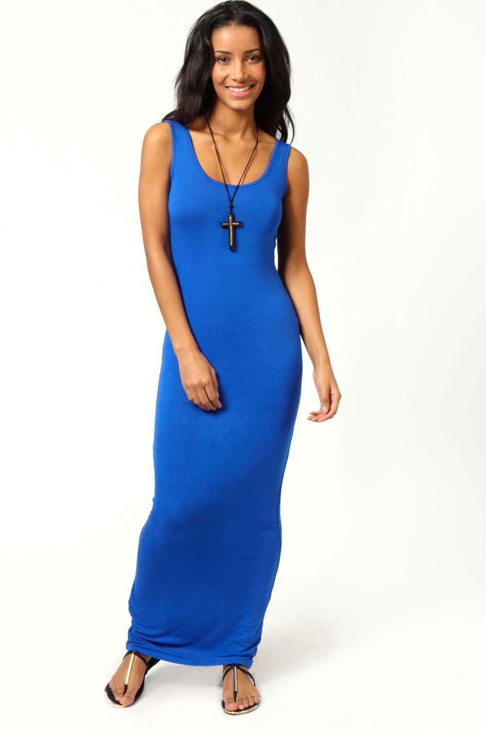 Lyst - Boohoo Petite Sandy Scoop Neck Maxi Dress in Blue