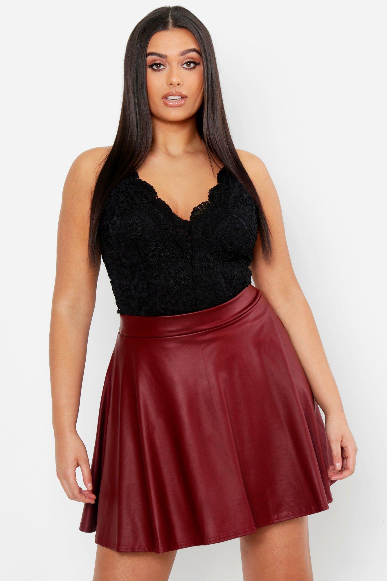  Boohoo  Plus Pu Skater Skirt  in Red  Lyst