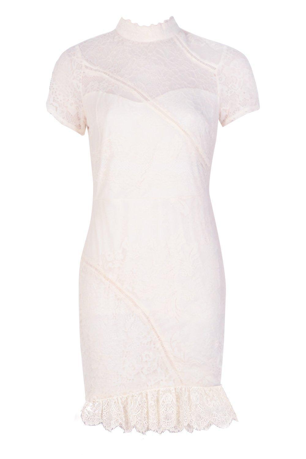 white frill hem lace bodycon dress