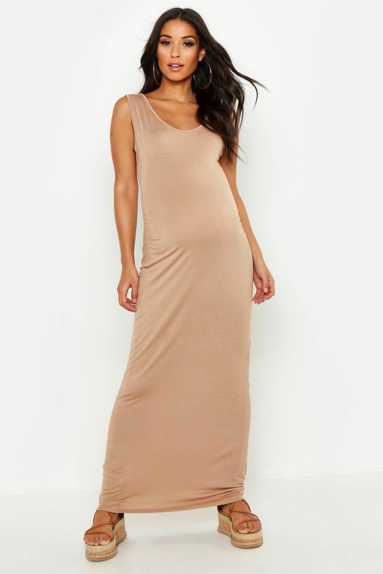 Boohoo Maternity Scoop Neck Maxi Dress in Natural - Lyst