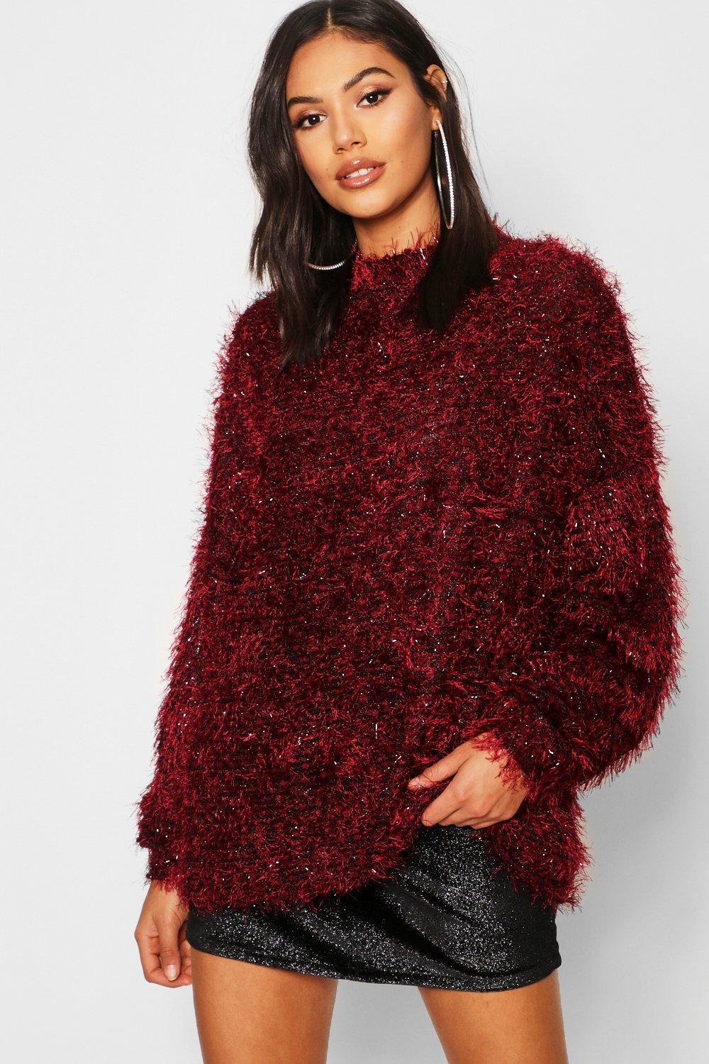 Boohoo Oversized Boyfriend Fluffy Tinsel Knit Sweater - Lyst