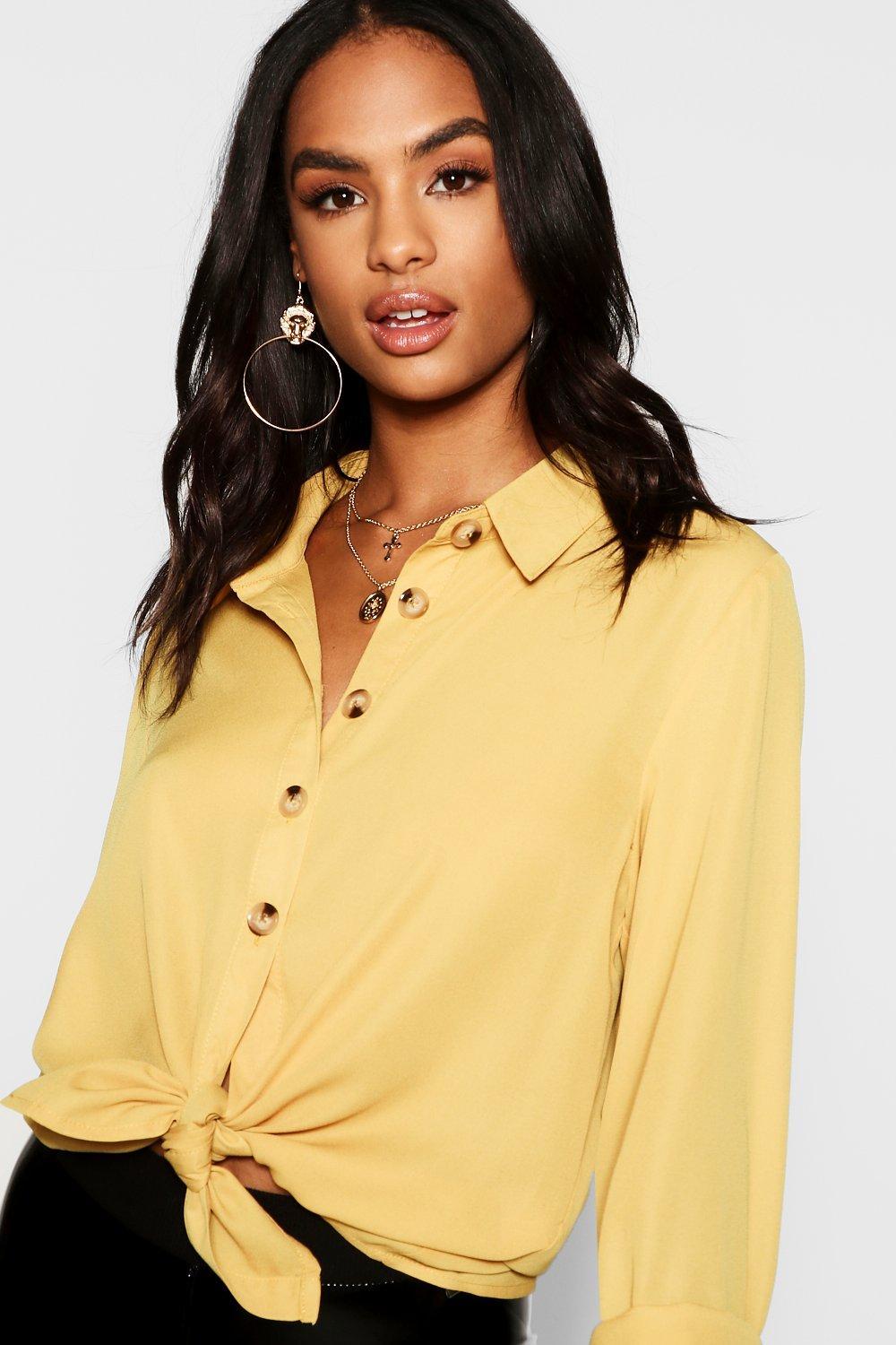 Download Boohoo Tall Mock Horn Button Oversized Shirt in Black - Lyst