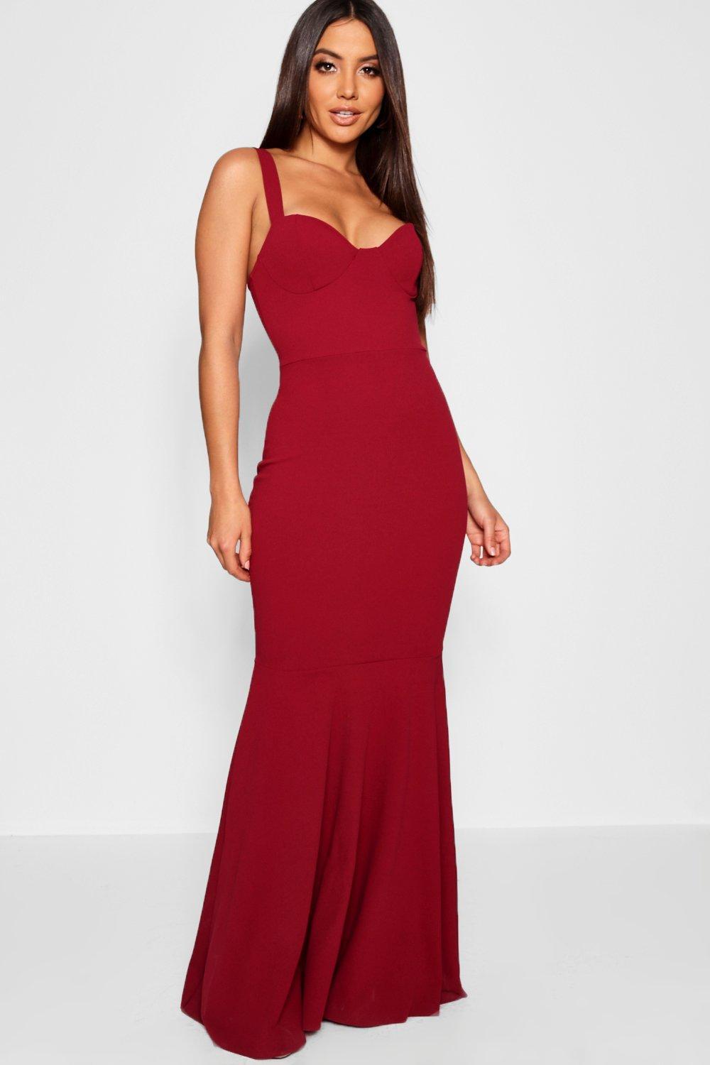Lyst - Boohoo Bustier Detail Fishtail Maxi Dress in Red