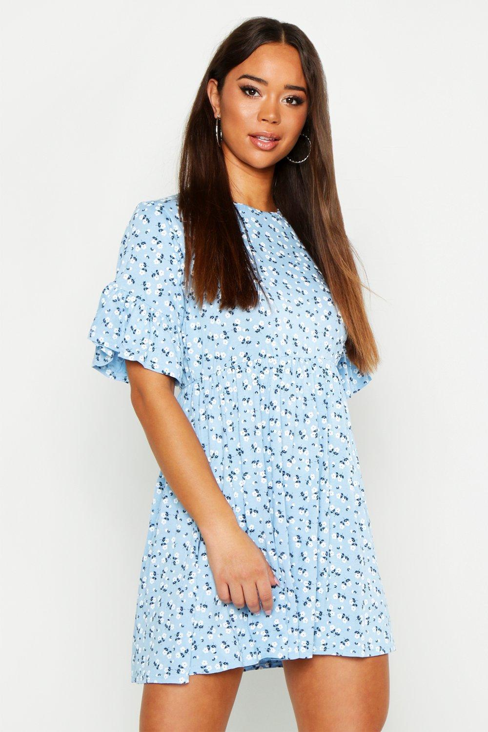  Boohoo  Ditsy Floral Smock Dress  in Blue  Lyst