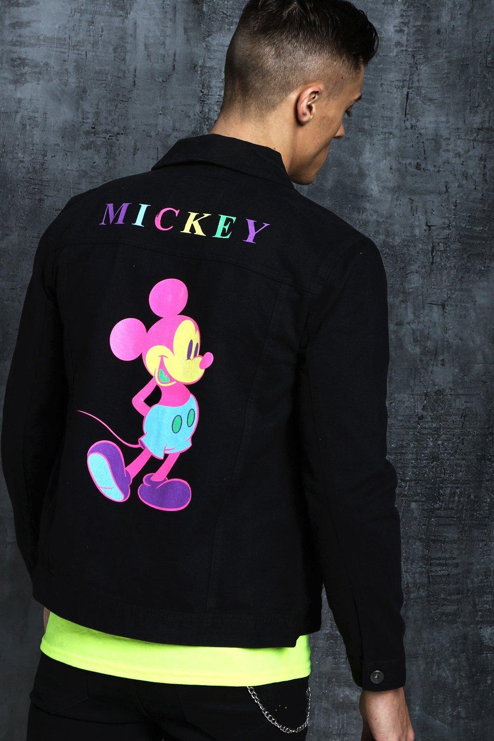 Boohoo Disney Neon Mickey Printed Denim Jacket in Blue for