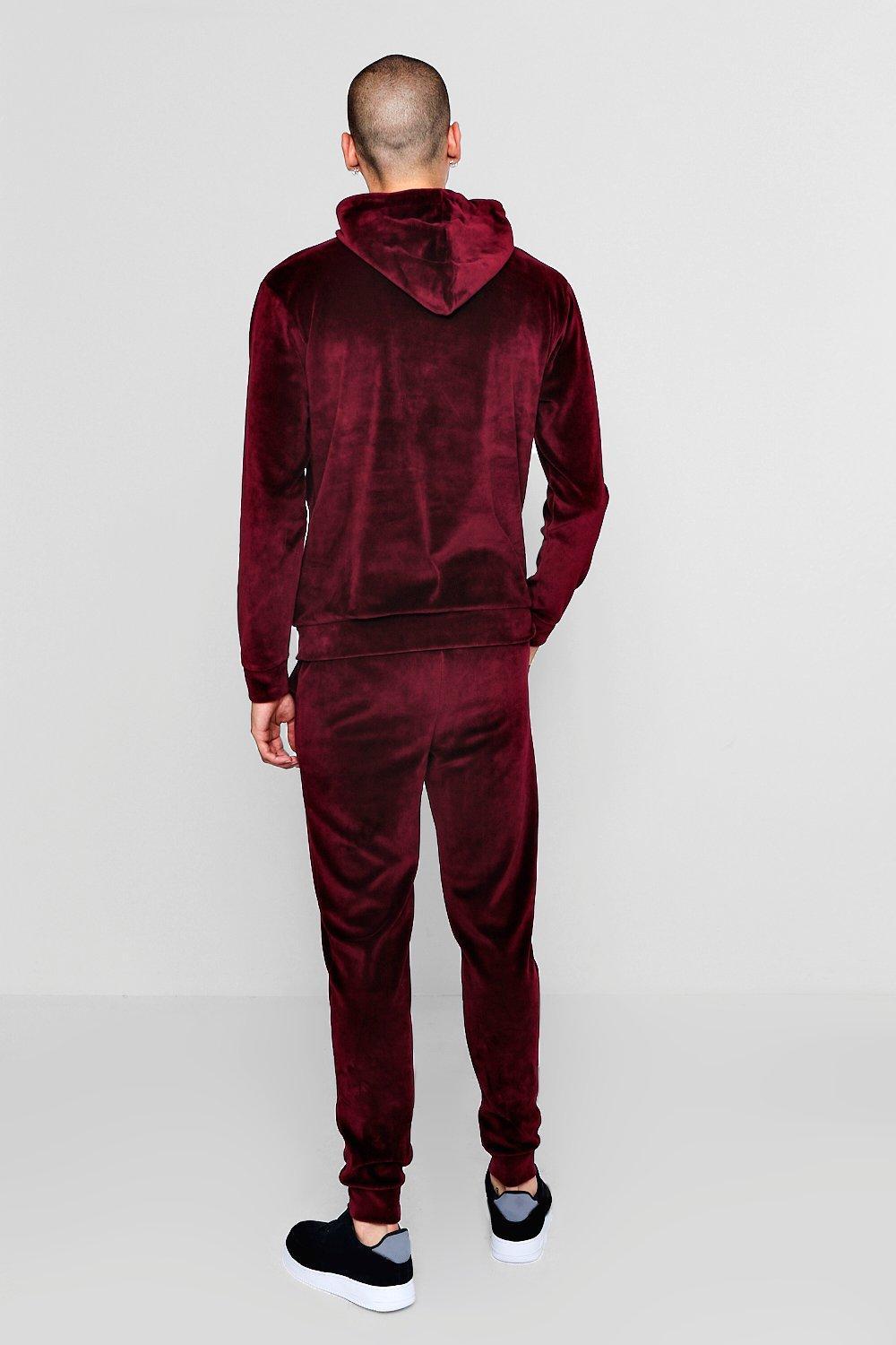 Boohoo Man Signature Velour Hooded Tracksuit in Red for Men - Lyst