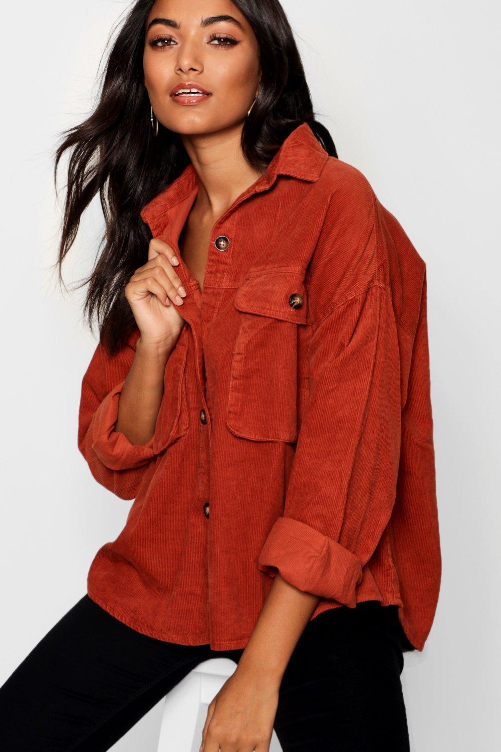 Download Lyst - Boohoo Super Oversize Mock Horn Button Cord Shirt ...