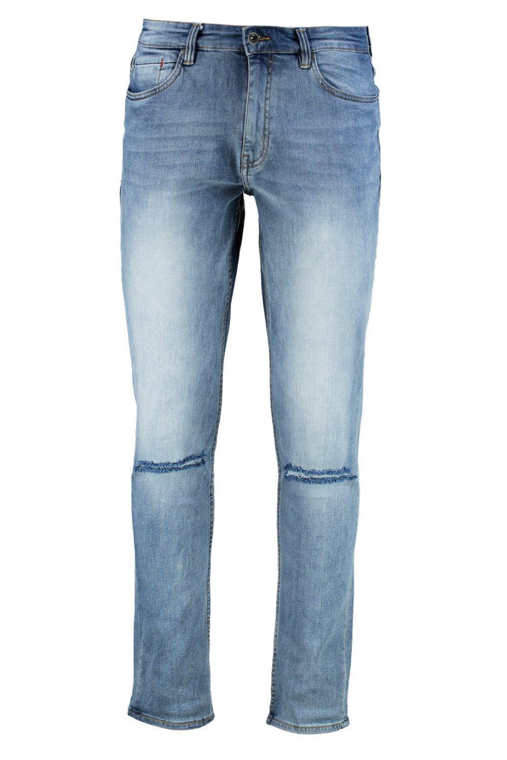 Lyst - Boohoo Super Skinny Fit Jeans With Ripped Knees in Blue for Men