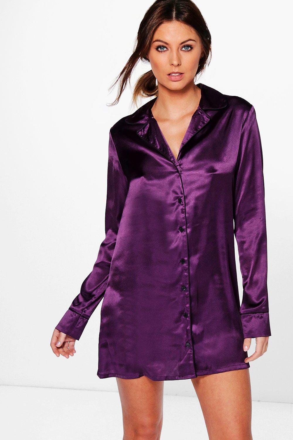 Lyst Boohoo Isabella Satin  Night Shirt  Dress  in Purple