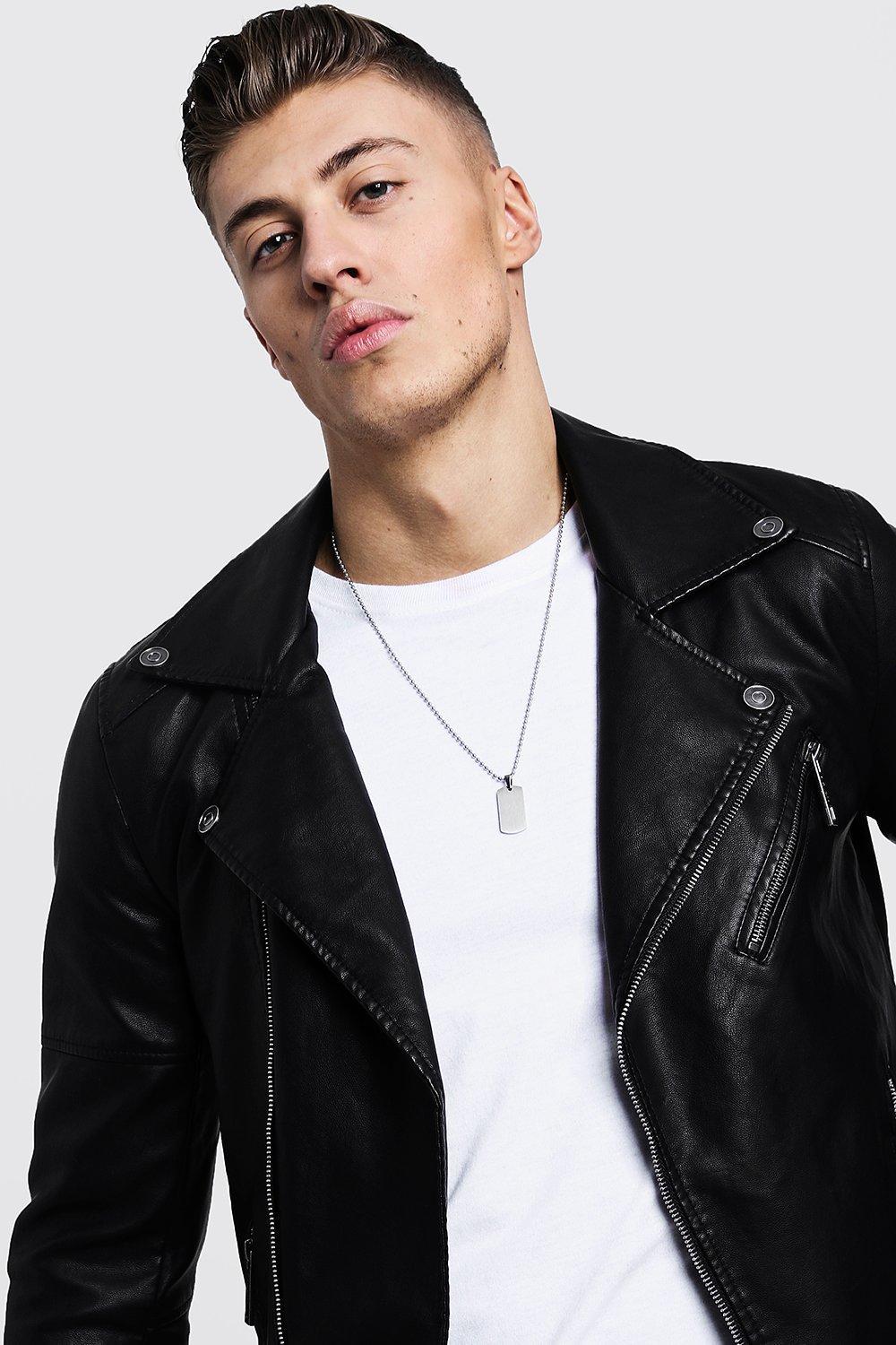 Boohooman Faux Leather Biker Jacket In Black For Men Lyst Boohooman Black Faux Leather Biker Jacket For Men Lyst View Fullscreen